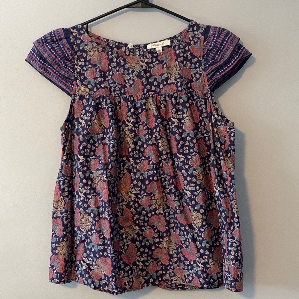 Madewell puff sleeve batik print summer top Sz 6